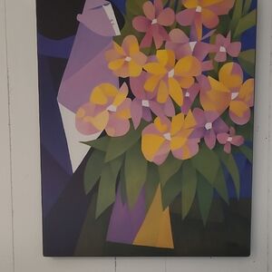 Floral Bouquet Abstract Canvas Wall Art - Purple & Yellow